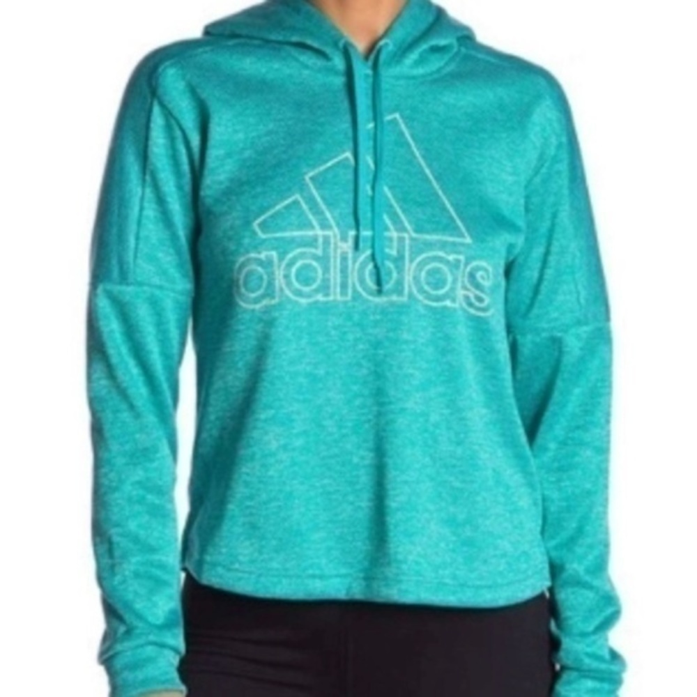Adidas Logo Print Turquoise Dolman Hoodie Small